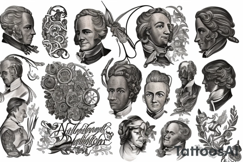 Describe a tattoo that captures the essence of Alexander Hamilton's life and legacy. tattoo idea