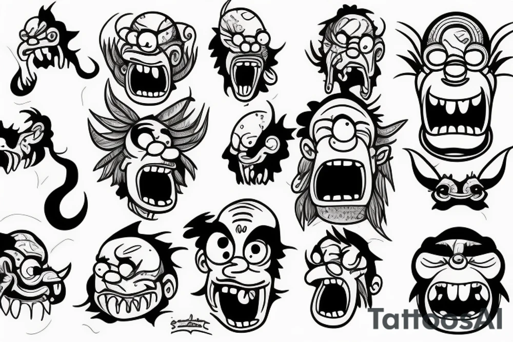A monster head in simpson style tattoo idea