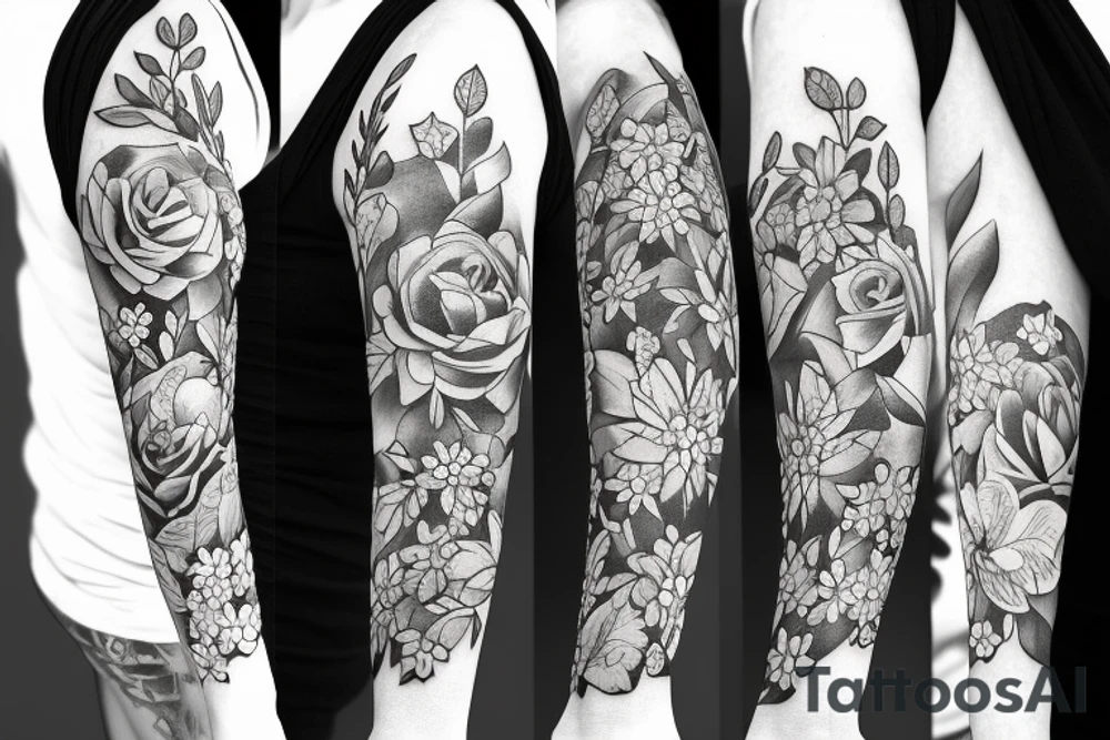 Flowers, wrapping around arm.

Lily if the valley, rose, aster tattoo idea