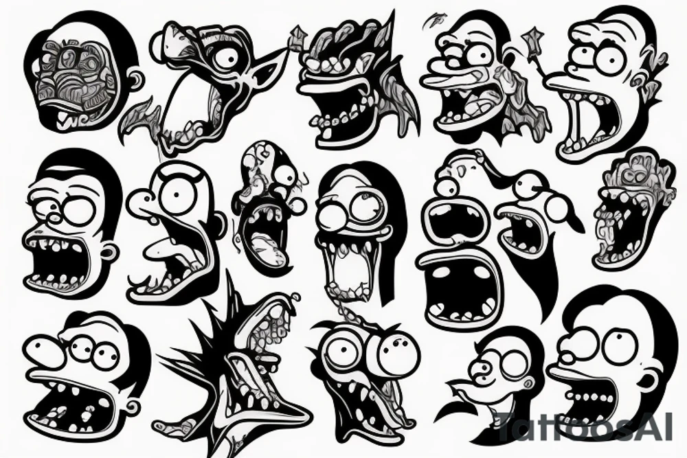 A monster head in simpson style tattoo idea