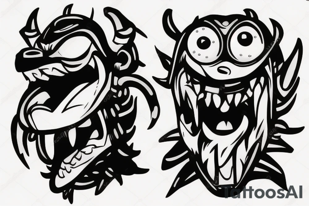 A monster head in lego style tattoo idea