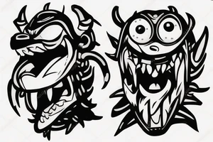 A monster head in lego style tattoo idea