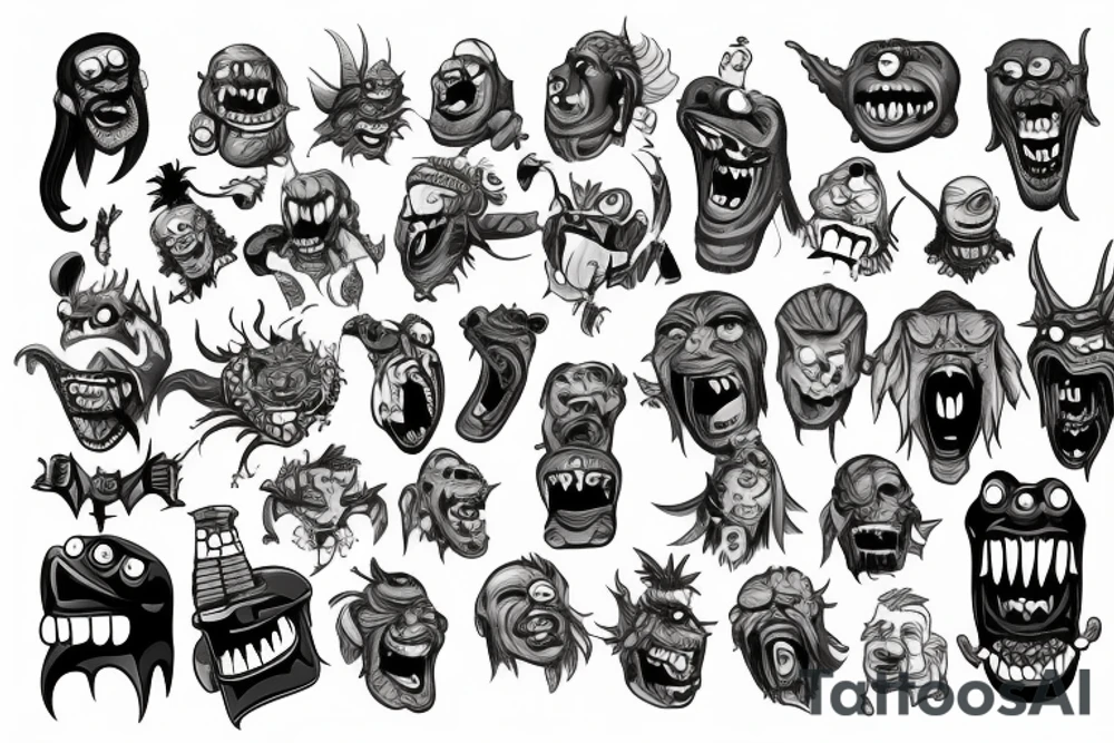 A monster head in lego style tattoo idea