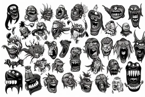 A monster head in lego style tattoo idea