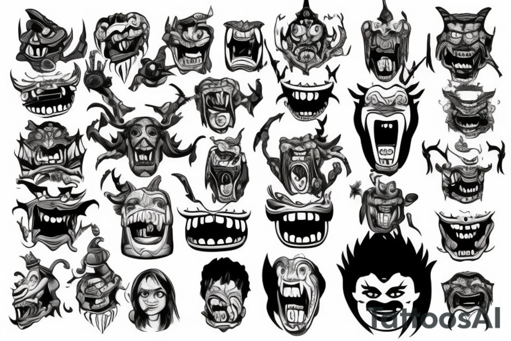 A monster head in lego style tattoo idea