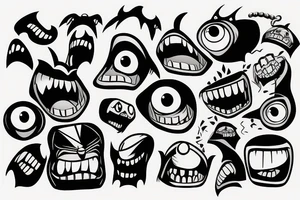 Monster head smiling in lego style tattoo idea