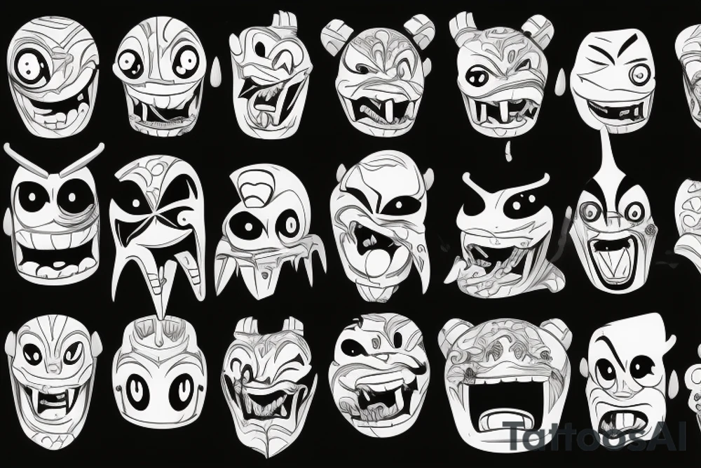 Monster head smiling in lego style tattoo idea
