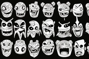 Monster head smiling in lego style tattoo idea