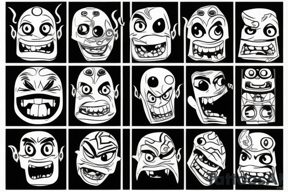 Monster head smiling in lego style tattoo idea