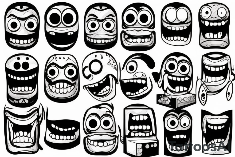 Monster head smiling in lego style tattoo idea