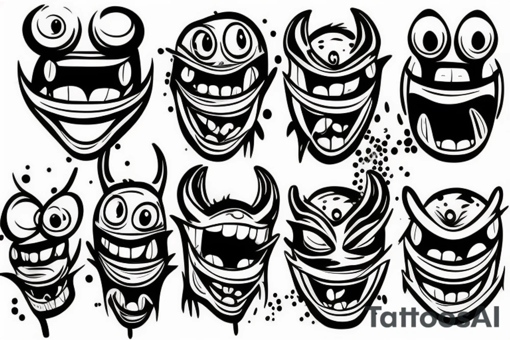 Monster head smiling in graffiti style tattoo idea