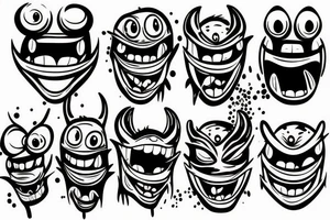 Monster head smiling in graffiti style tattoo idea