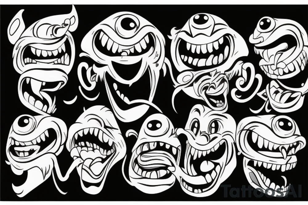 Monster head smiling in graffiti style tattoo idea