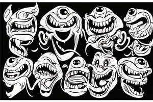Monster head smiling in graffiti style tattoo idea