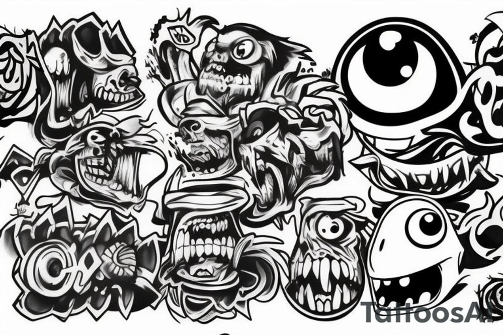 Monster head in graffiti style tattoo idea
