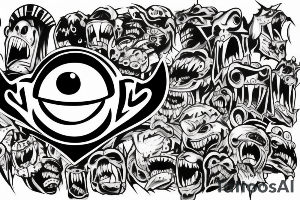Monster head in graffiti style tattoo idea