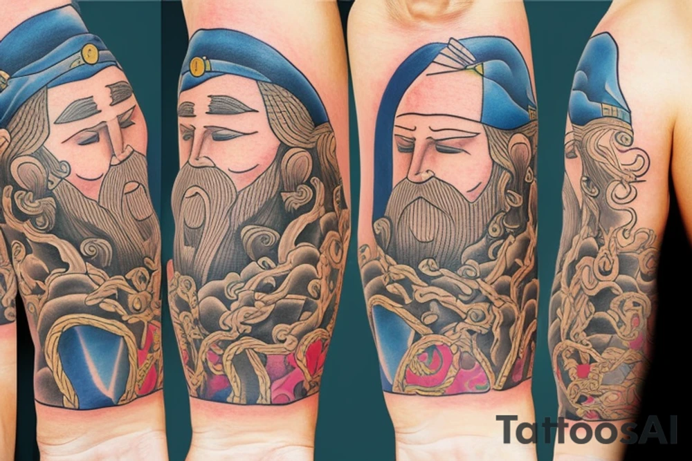 a handsome and wise sea captain tattoo idea