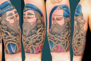 a handsome and wise sea captain tattoo idea