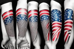 knight with American flag  background tattoo idea