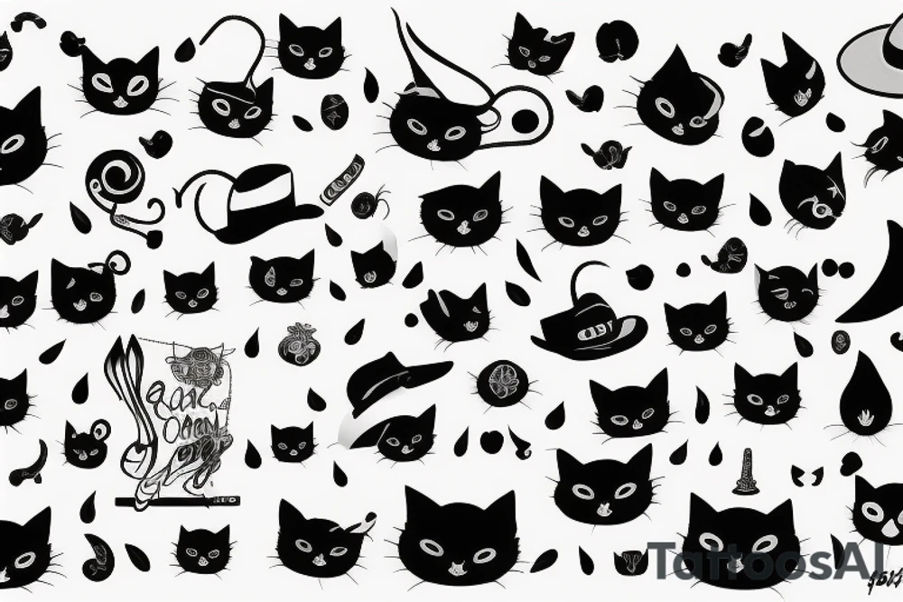 Black cat with blue hat tattoo idea