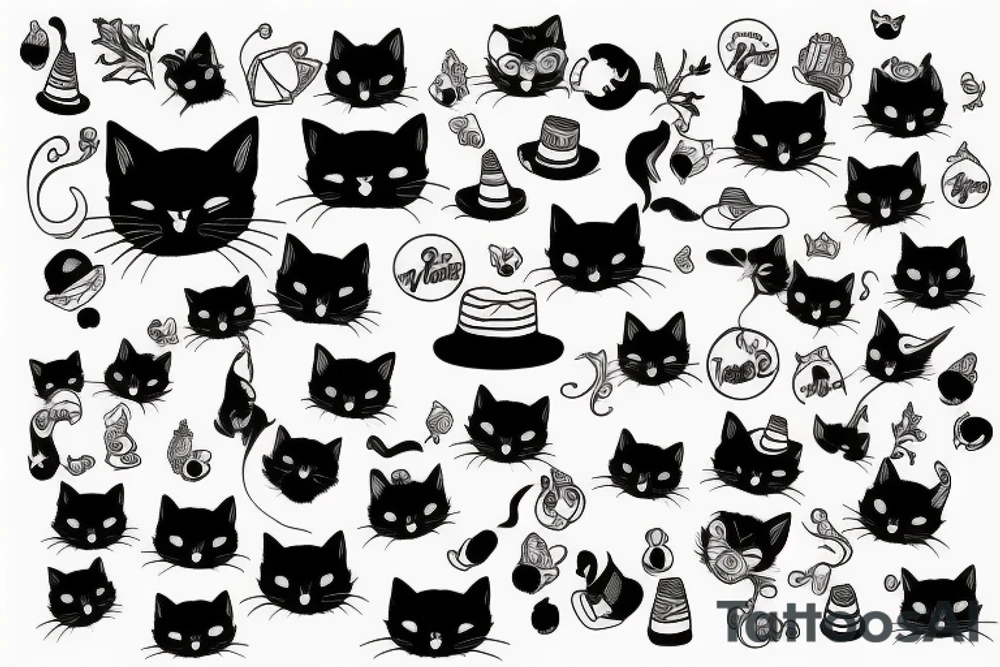 Black cat with blue hat tattoo idea