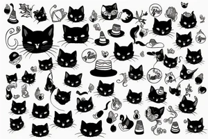 Black cat with blue hat tattoo idea