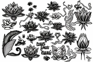 Lotus flower with lily pad and dragon fly tattoo idea