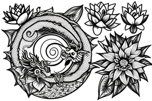 Lotus flower with lily pad and dragon fly tattoo idea