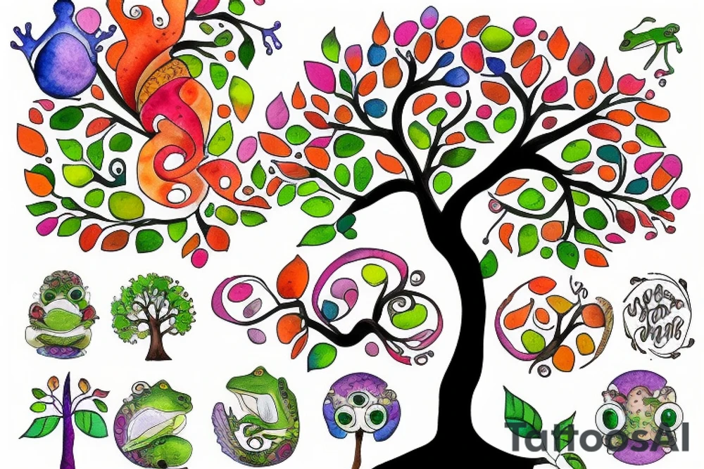 Colorful Tree of life with Frog and Dad/daughter tattoo idea