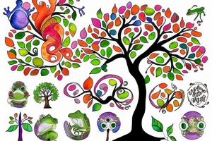 Colorful Tree of life with Frog and Dad/daughter tattoo idea