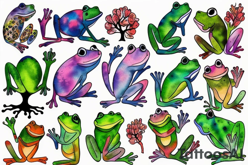 Frog with back ground tree colorful tattoo idea