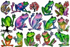 Frog with back ground tree colorful tattoo idea