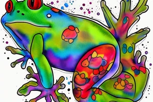 Frog with back ground colorful tree and in memory of Dadsleeve tattoo idea