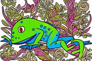 Frog with back ground colorful tree and in memory of Dadsleeve tattoo idea