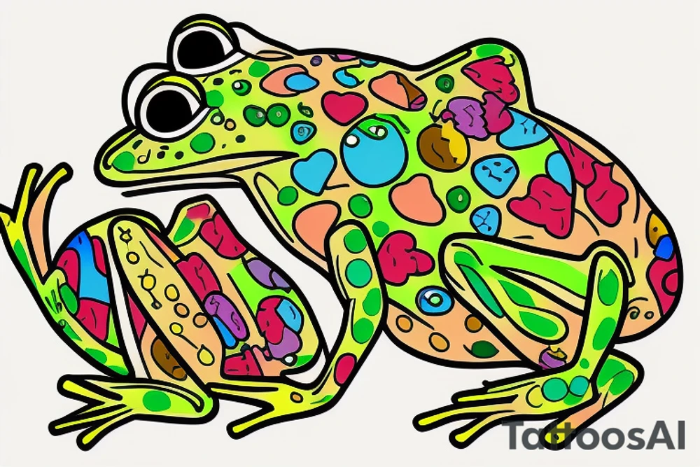 Frog with back ground colorful tree and in memory of Dadsleeve tattoo idea