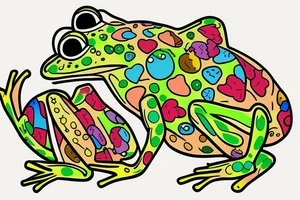 Frog with back ground colorful tree and in memory of Dadsleeve tattoo idea