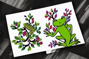 Frog with back ground colorful tree and in memory of Dadsleeve tattoo idea