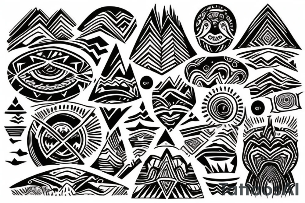 a tribal design that leaves space for a quote.  There should be a mountain, and a sunrise.  It should be bright and colorful tattoo idea