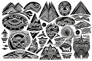 a tribal design that leaves space for a quote.  There should be a mountain, and a sunrise.  It should be bright and colorful tattoo idea