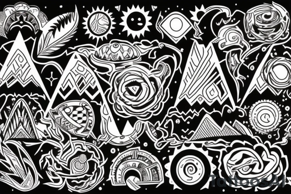 a tribal design that leaves space for a quote.  There should be a mountain, and a sunrise.  It should be bright and colorful tattoo idea