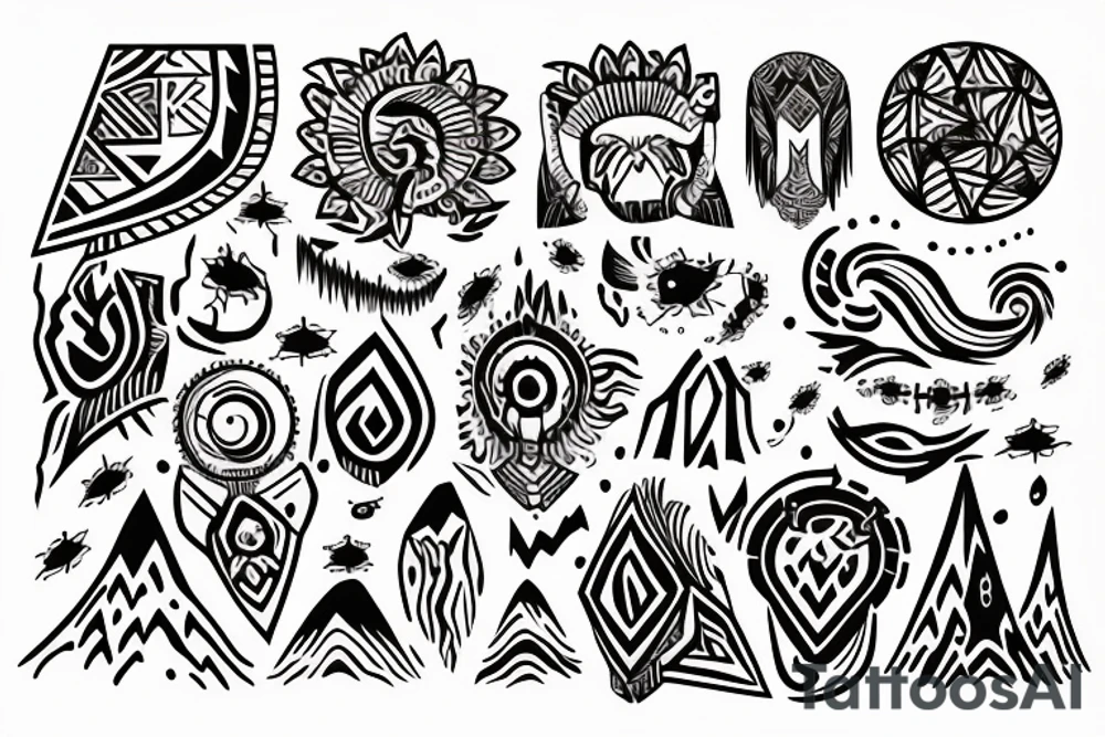 a tribal design that leaves space for a quote.  There should be a mountain, and a sunrise.  It should be bright and colorful tattoo idea