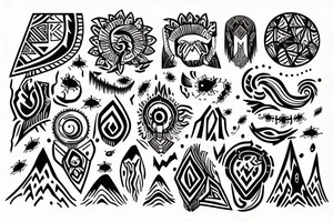 a tribal design that leaves space for a quote.  There should be a mountain, and a sunrise.  It should be bright and colorful tattoo idea