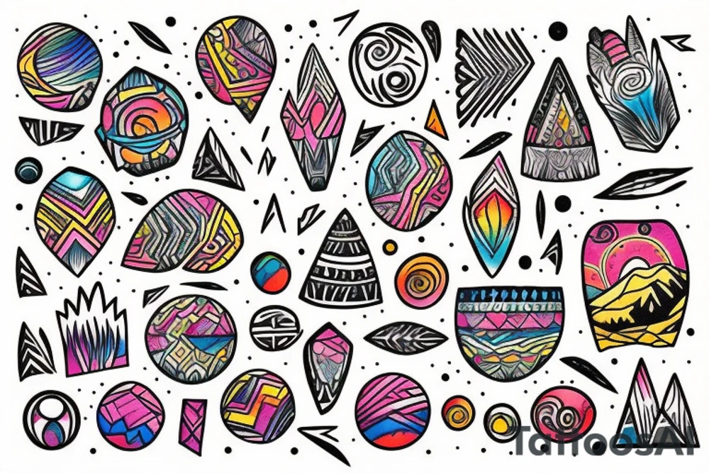 a tribal design that leaves space for a quote.  There should be a mountain, and a sunrise.  It should be bright and colorful tattoo idea