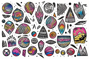 a tribal design that leaves space for a quote.  There should be a mountain, and a sunrise.  It should be bright and colorful tattoo idea