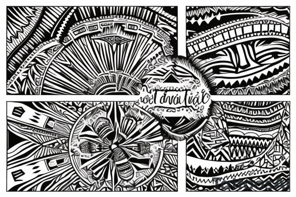 a tribal design that leaves space for a quote.  There should be a mountain, and a sunrise.  It should be bright and colorful tattoo idea