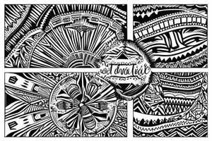a tribal design that leaves space for a quote.  There should be a mountain, and a sunrise.  It should be bright and colorful tattoo idea