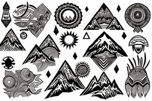 a tribal design that leaves space for a quote.  There should be a mountain, and a sunrise.  It should be bright and colorful tattoo idea