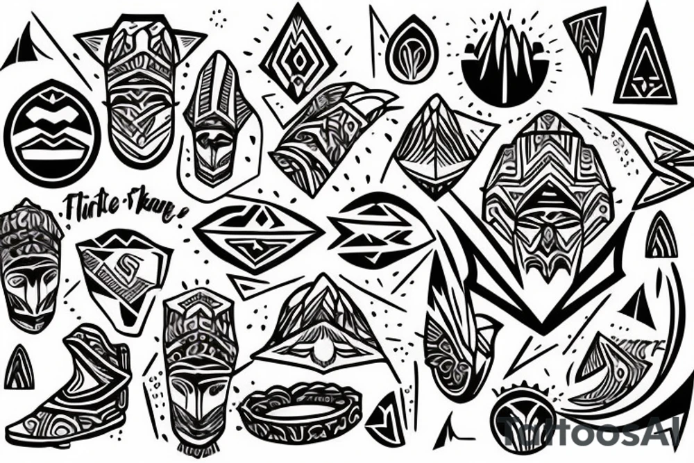 a tribal design that leaves space for a quote.  There should be a mountain, and a sunrise.  It should be bright and colorful tattoo idea