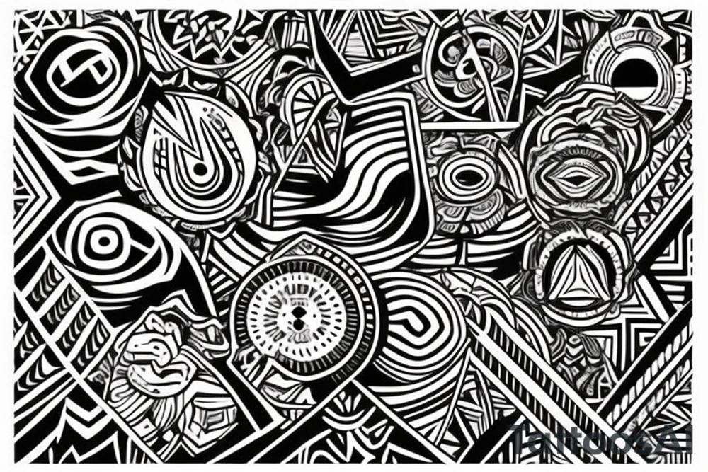a tribal design that leaves space for a quote.  There should be a mountain, and a sunrise.  It should be bright and colorful tattoo idea