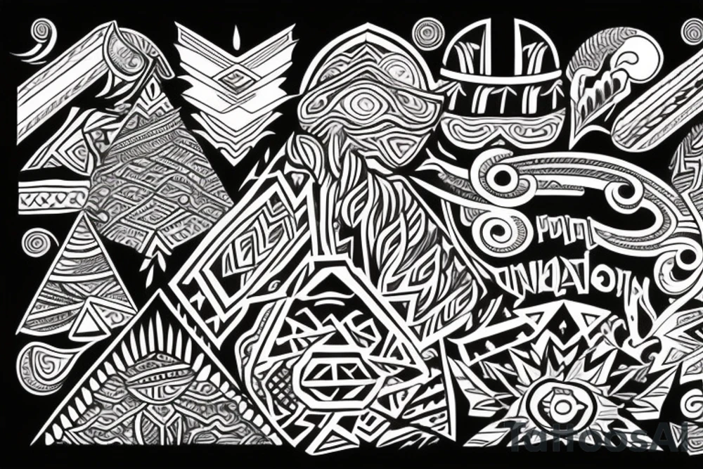 a tribal design that leaves space for a quote.  There should be a mountain, and a sunrise.  It should be bright and colorful tattoo idea